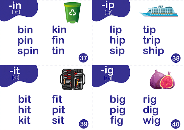 Short i sound words - printable flashcards for ESL students