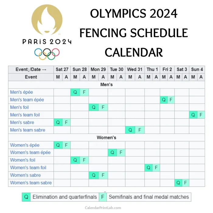 olympics 2024 fencing schedule calendar