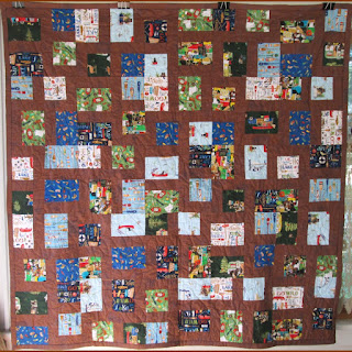 A quilt of animals fishing.
