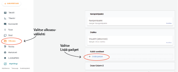 Kuvakaappaus sivun lisäämisestä näkyväksi