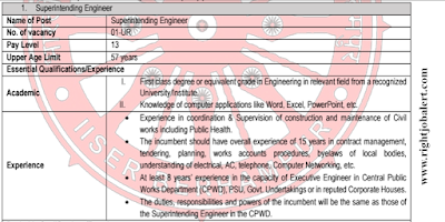 Superintending Engineer Jobs in Indian Institute of Science Education and Research Behrampur