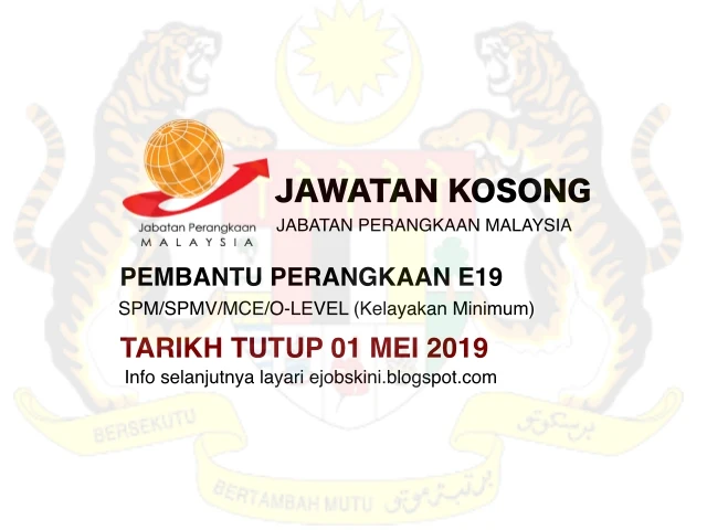 Jawatan Kosong Pembantu Perangkaan E19 - Tarikh Tutup 01 Mei 2019