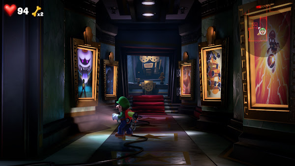 Luigi In a hallway of Luigi themed movie posters