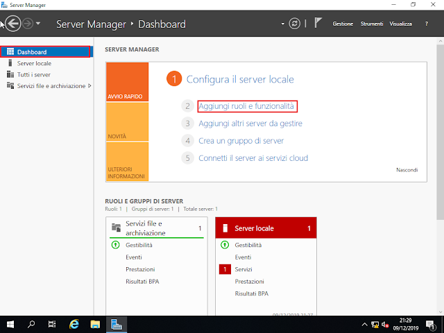 Windows Server 2019, Server Manager, Aggiungi ruoli e funzionalità