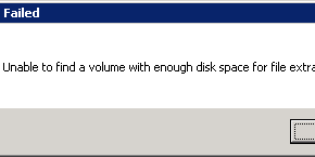 Unable to find a volume with enough disk space for file extraction.