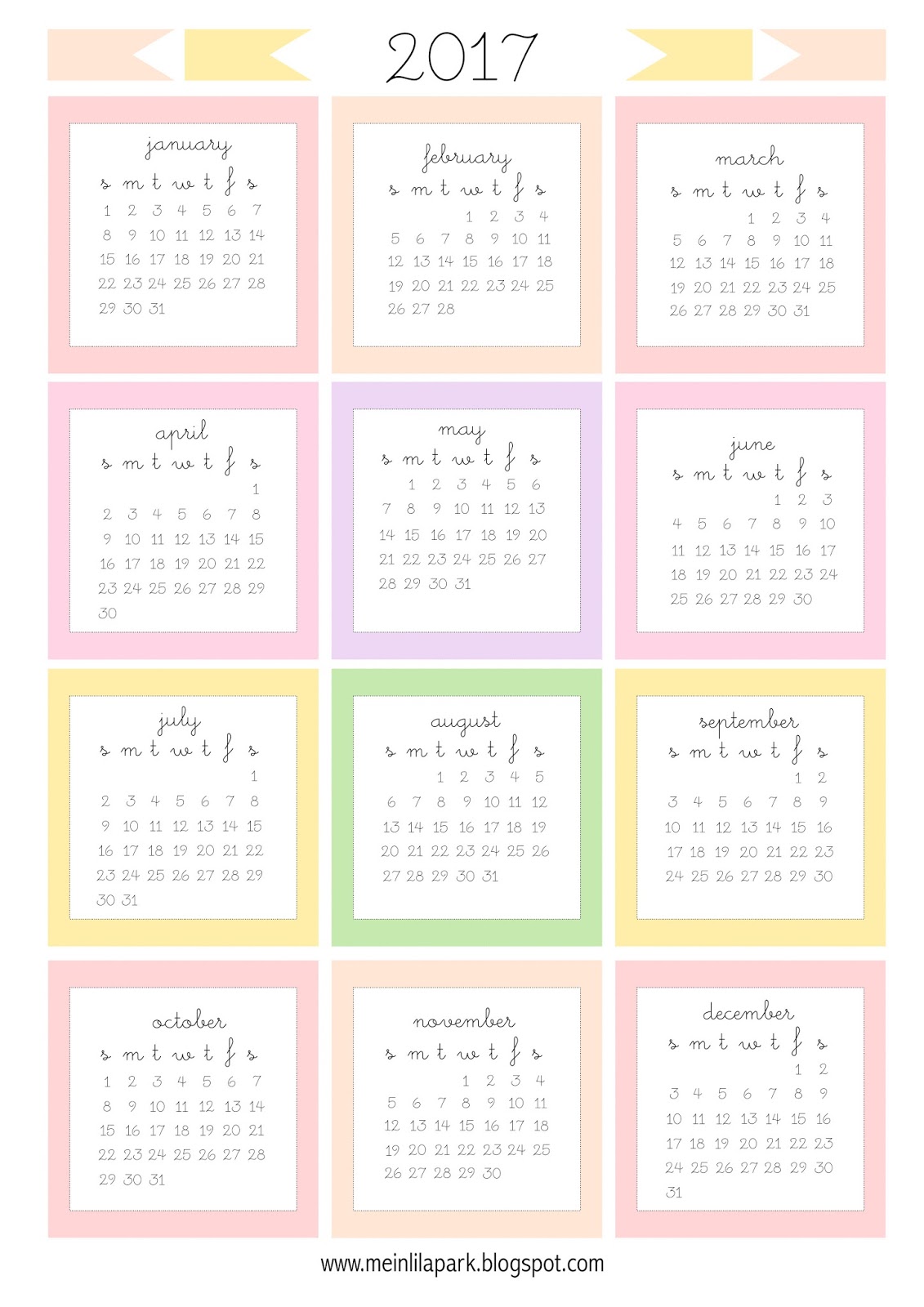 Free Printable 2017 Mini Calendar Cards Bullet Journal