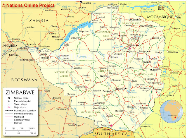 Zimbabwe - Heograpikal Maps ng Zimbabwe