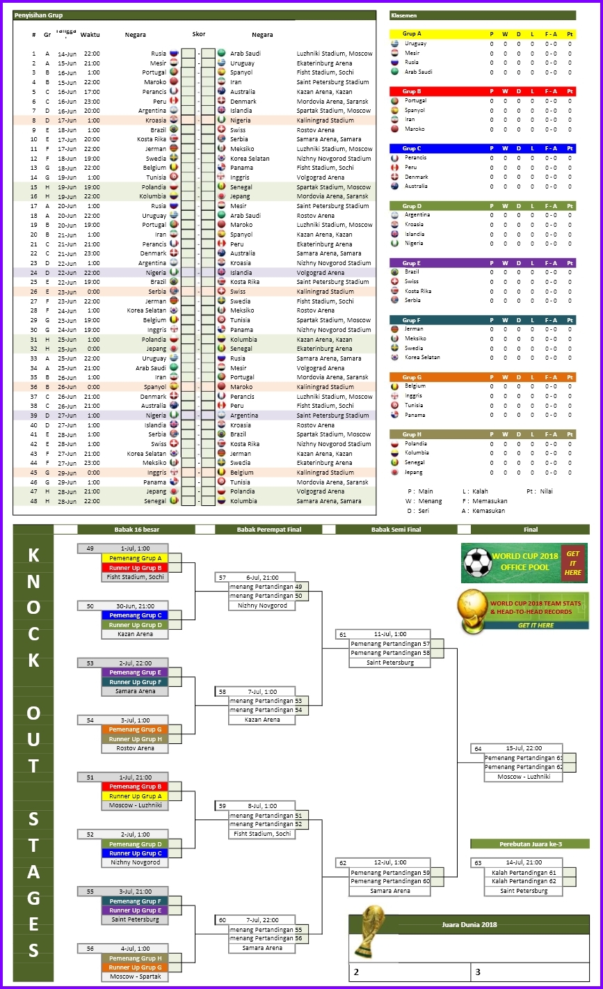 Jadwal Piala Dunia Rusia 2018 Format Excel Info Terbaru 2018