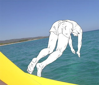 photography and drawing - invisible jumping to the water