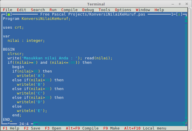 Algoritma Konversi Nilai ke Huruf (C++ dan Pascal 