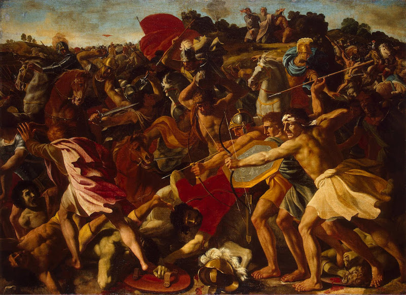 Victory of Joshua over the Amalekites by Nicolas Poussin - Christianity, Battle Paintings from Hermitage Museum