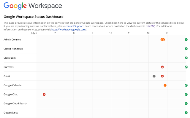 Google Workspace ステータス ダッシュボードの UI が新しくなり、重要な情報や最新情報を簡単に確認できるようになります。