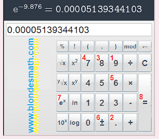 Экспонента на калькуляторе. Число е в степени меньше минус единицы. Математика для блондинок.
