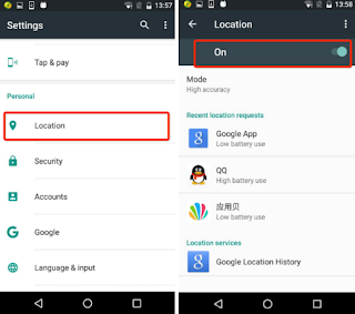 Aktifkan GPS di Sistem Android Settings.