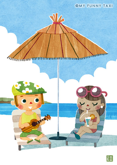 ウクレレカップルのイラスト Ukulele Couple