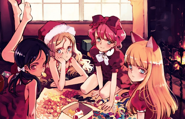 anime girls,anime Christmas, yule log