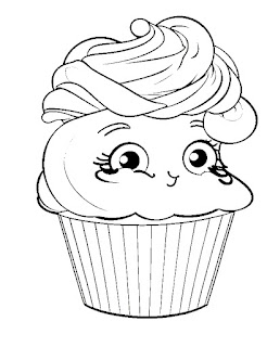 creamy cupcake with cute face kawaii coloring page
