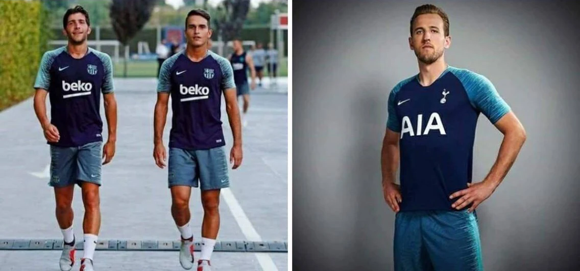 Barcelona's training kit looks almost identical to Tottenham Hotspur's away strip