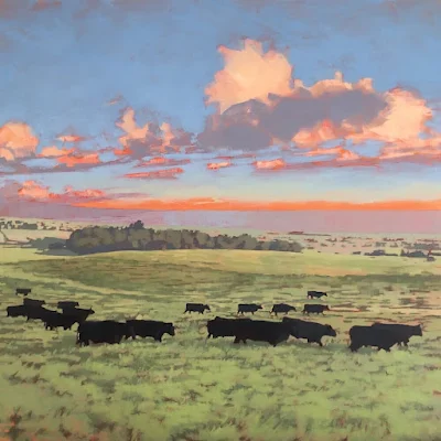 CATTLE COMING HOME painting Jim Musil