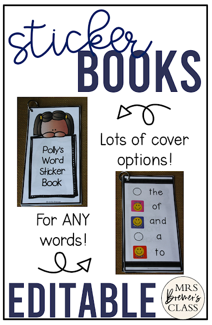 Editable Word Sticker Books for practice with any words- sight words, spelling words, vocabulary words, name learning for Kindergarten and First Grade