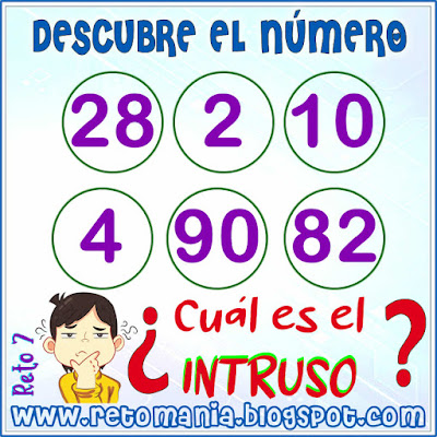 Cuadrado mágico, Desafíos matemáticos, Retos matemáticos, Problemas matemáticos, Retos mentales, Descubre el número, Busca el número, El número oculto, El Intruso, Intruso matemático