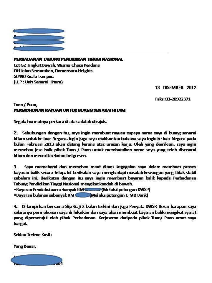 Contoh Surat Rayuan Senarai Hitam Ptptn - Contoh Surat 