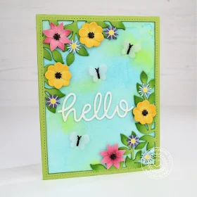 Sunny Studio Stamps: Botanical Backdrop Hello Word Die Hello Card by Angelica Conrad