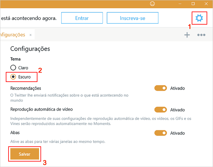Configurando o tema escuro no aplicativo do Twitter para Windows 10