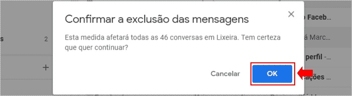 Confirmando a exclusão de mensagens definitivamente no Gmail