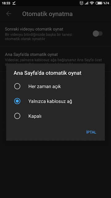 Videoyu otomatik oynatma Kapatma