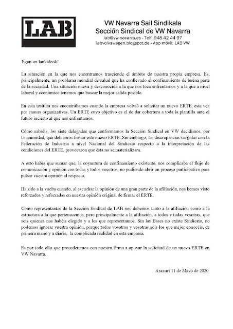 COMUNICADO FIRMA ERTE POR PARTE DE LA SECCION SINDICAL DE LAB (11-05-2020 )