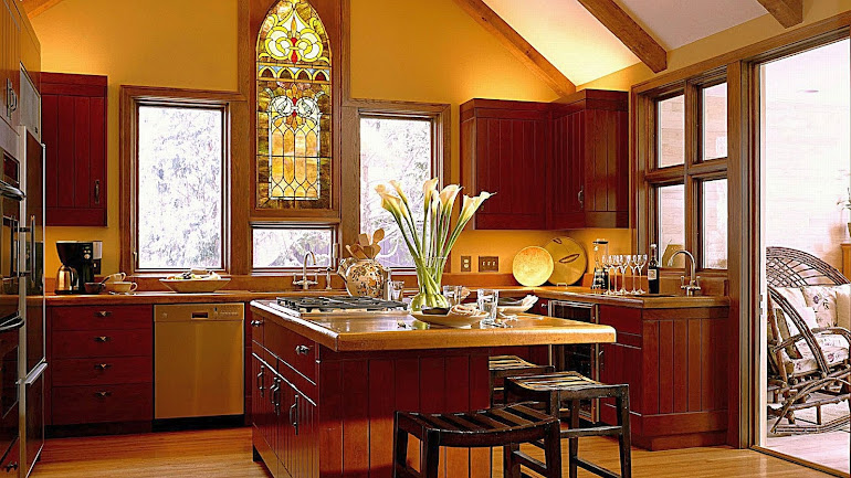 Interior Kitchen with a stained-glass window