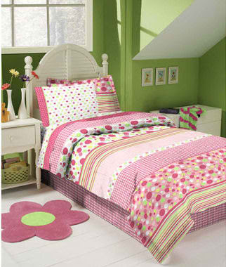 Teenage Bedding of Pink and Green Polka Dots Beddingfor Tweens and 