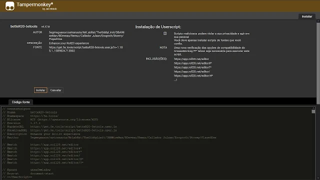 Janela do Tampermonkey