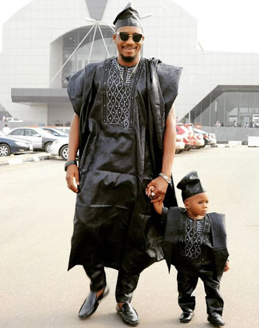 Nollywood Star Jnr Pope And Son ‘Own’ This African Aso-Ebi Attires