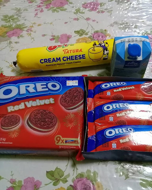 bahan-bahan red velvet oreo cheesecake