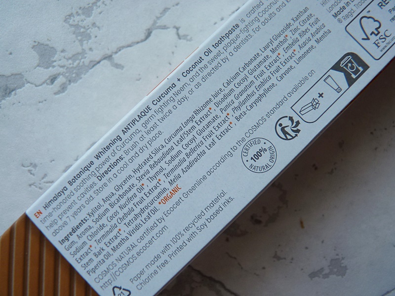 Himalaya Botanique z kurkumą i olejem kokosowym skład inci ingredients