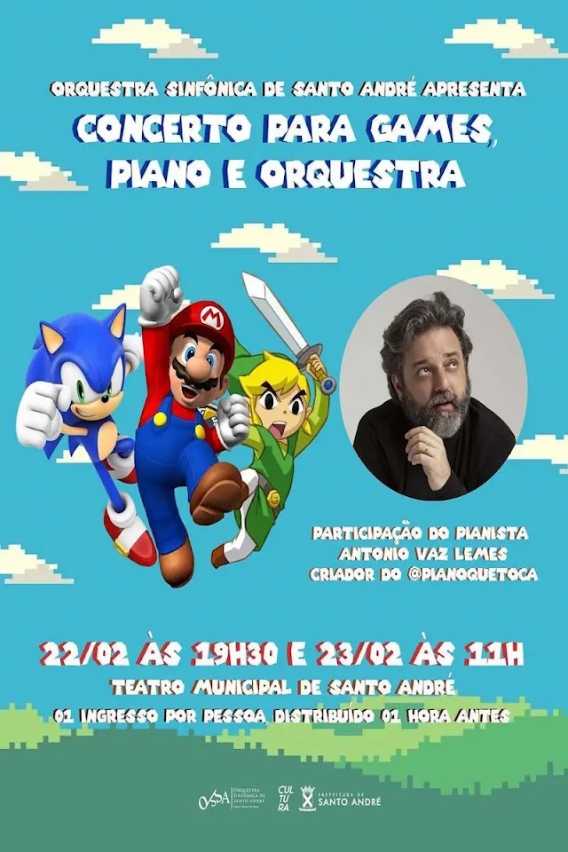 Concerto Games Piano e Orquestra reúne gamers e músicos no dia 22 de fevereiro em Santo André.