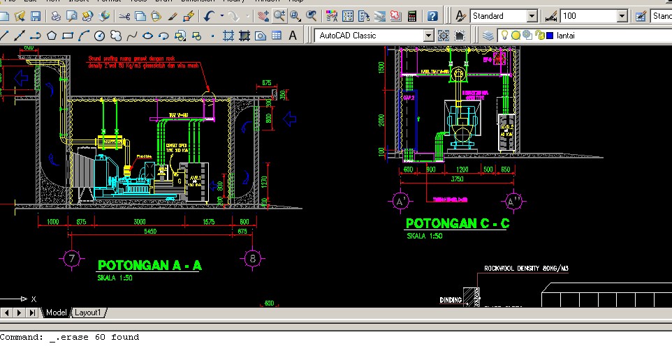 GAMBAR AUTOCAD - RUANG GENSET  PEKERJAAN MEKANIKAL 