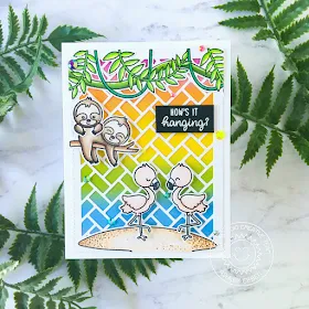 Sunny Studio Stamps: Frilly Frame Die Fabulous Flamingos Tropical Scenes Silly Sloths Friendship Card by Ashley Ebben