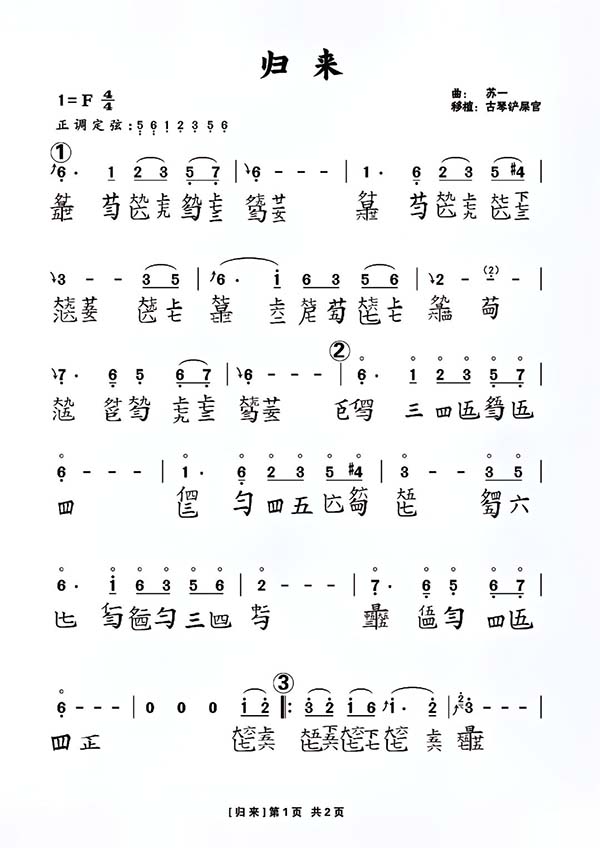 Sheet Cổ Cầm Trở Về 归来