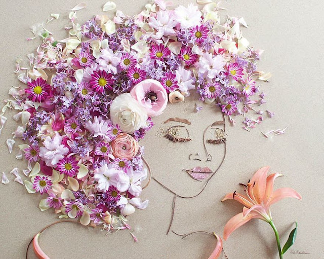 intricate portraits made from twigs and flowers