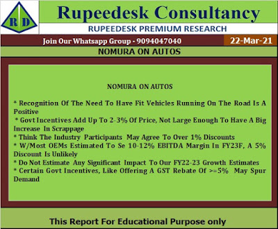 NOMURA ON AUTOS - Rupeedesk Reports - 22.03.2021