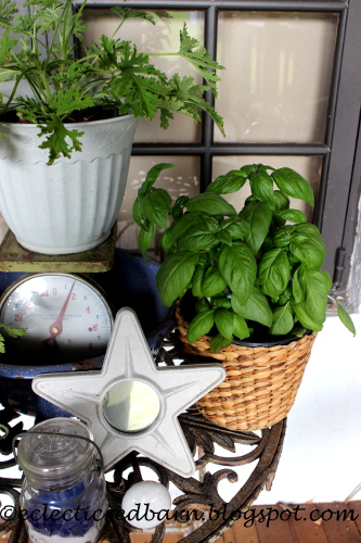 Eclectic Red Barn: Herb garden on the deck, includes basil