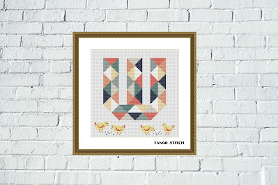 Letter W nursery patchwork cross stitch pattern