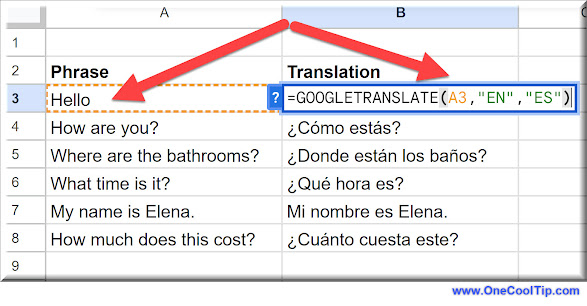 Google Sheets - GOOGLETRANSLATE Function