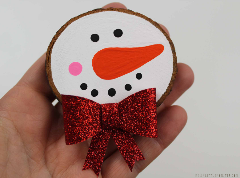 wood slice ornament ideas - snowman