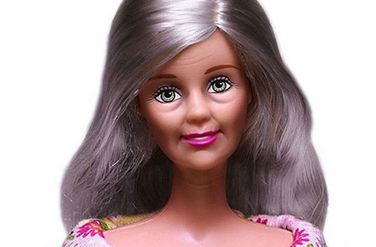 Labels Barbie grey hair Seniors Day
