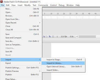 cara import to library adobe flash