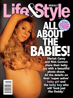 Mariah Carey posing naked on Life & Style Magazine showing baby belly